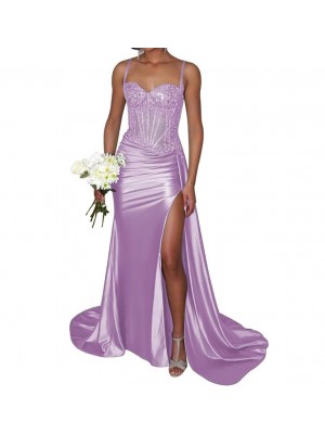 Vestito Donna Maxi Diciottesimo Festa Occasione Speciale Party Dress Viola Chiaro 110551
